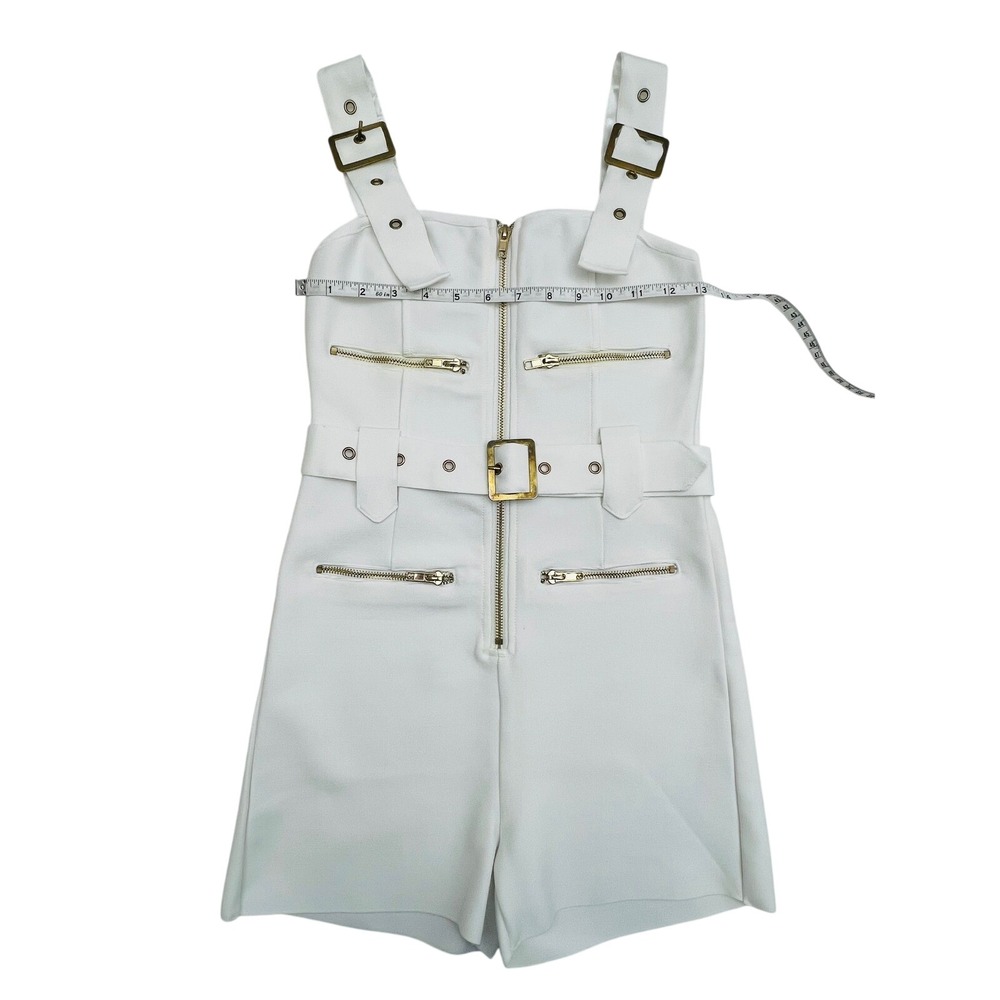 Steps Romper Jumpsuit White Gold Zipper Buckle Accents Sleeveless size S